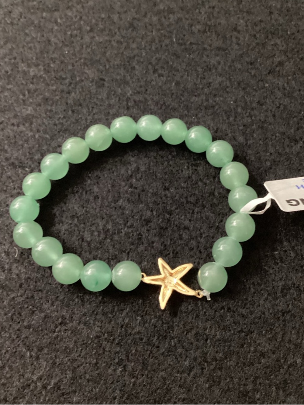 Green Beaded Stretch Bracelet with Gold Starfish Charm - Picture 5 of 6
